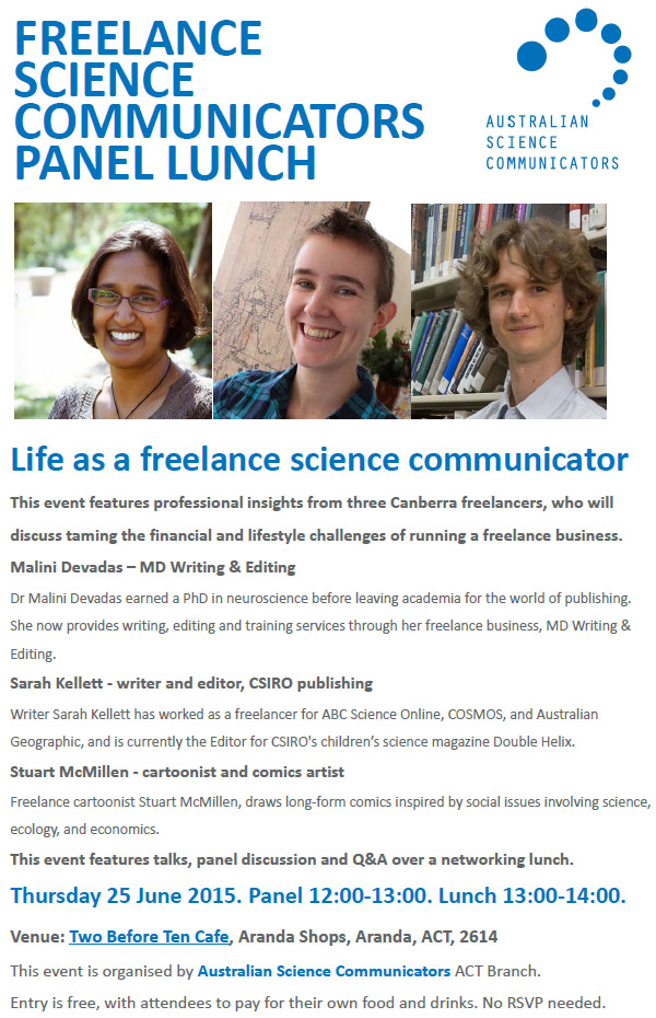 Australian Science Communicators ACT Freelancers Panel event flier